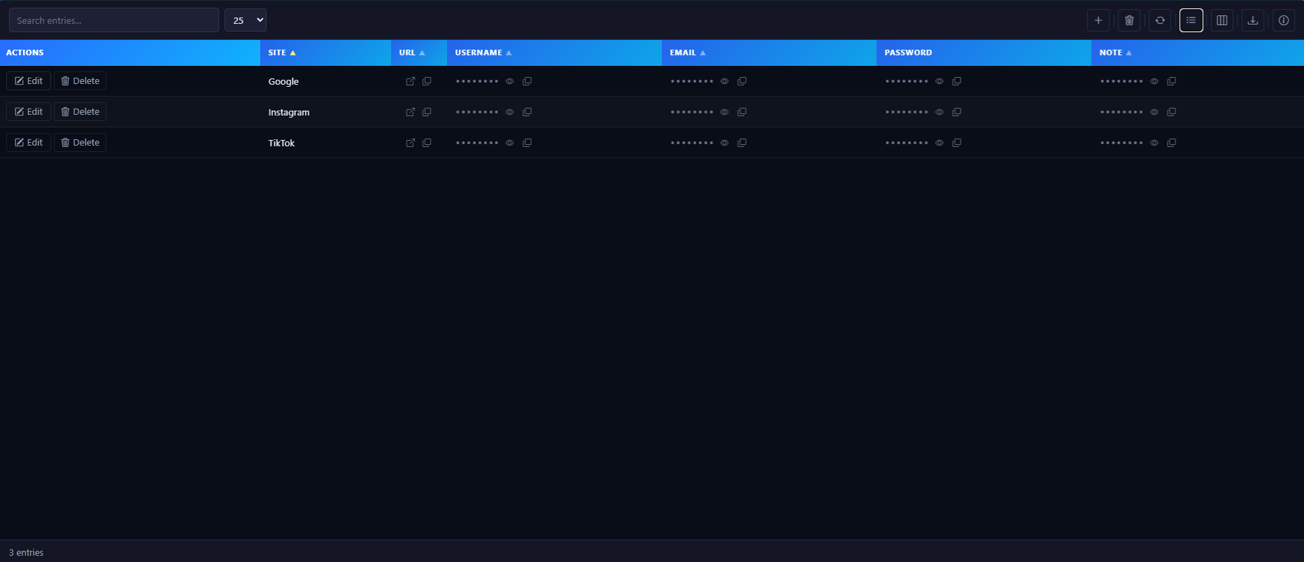 Vault List View